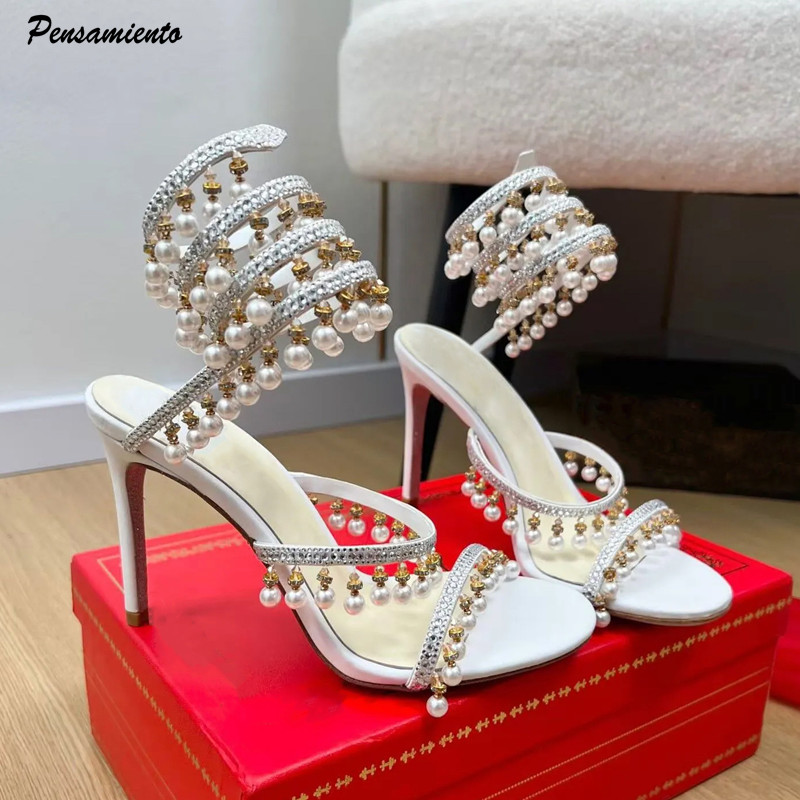 Summer Clothing Styles - Luxury Rhinestones Pearls Tassels Women Gladiator