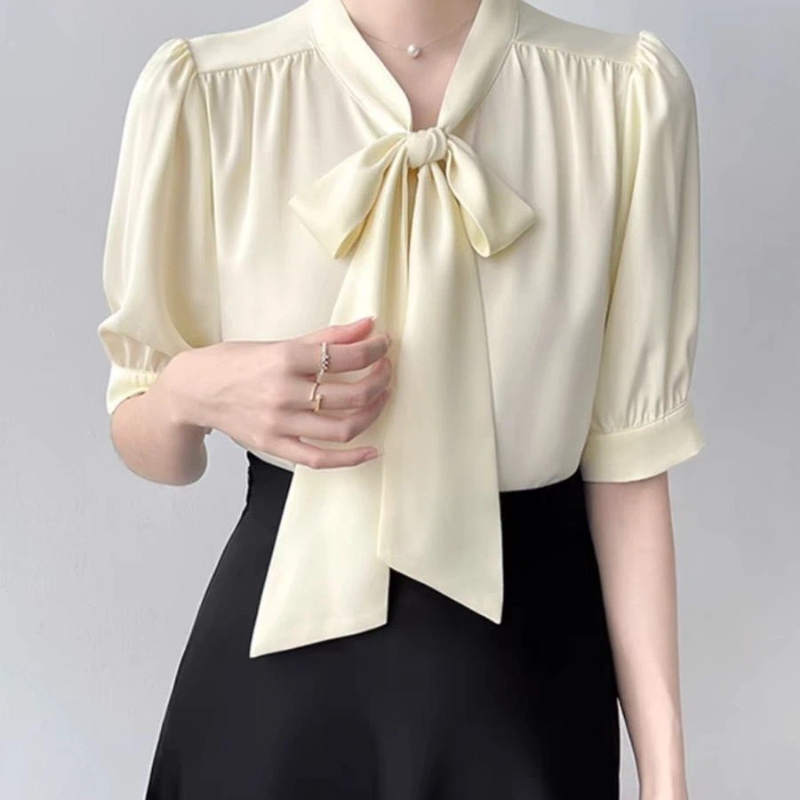 Summer Clothing Bundle - Simplicity Temperament Bow Lacing Solid Shirt
