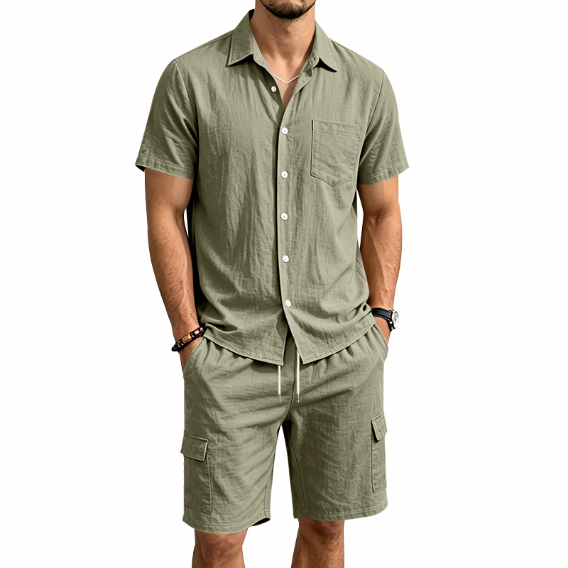 Summer Outdoor Clothing - Men Summer American Linen Two Piece