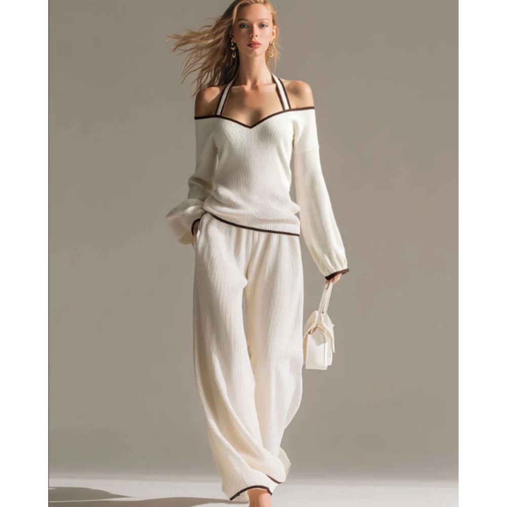 Off Shoulder Blouse - Women Sexy Off-shoulder Long-sleeved T-shirt Trousers