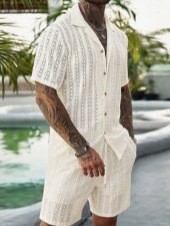 Men Crochet Knit 2 Piece Set L - Summer Clothing Haul ulasan dan harga