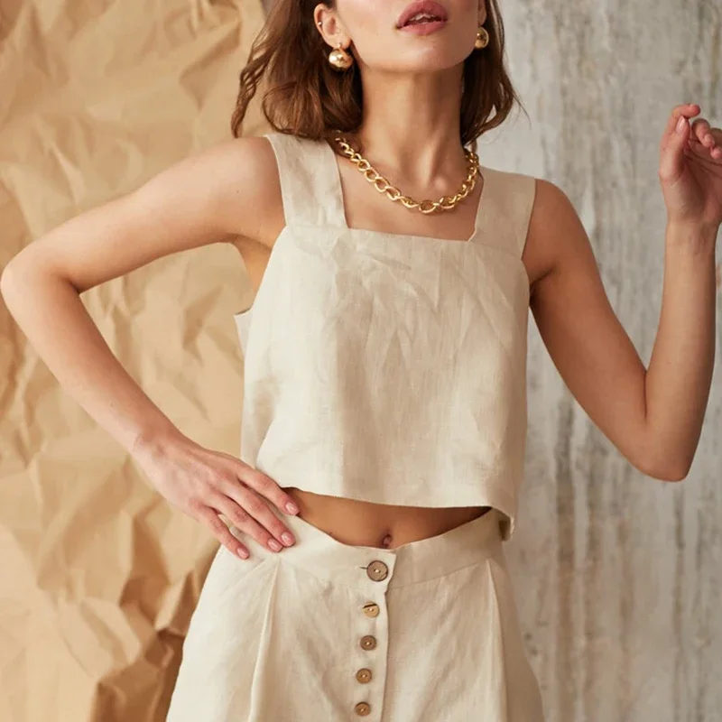 Vintage Cotton Linen Women Tan - Summer De Clothing ulasan dan harga