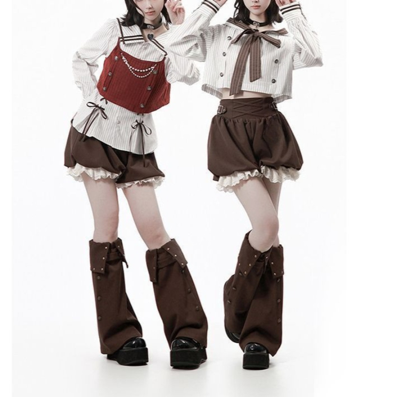 Harajuku Kawaii Red Stripe Sai - Summer Clothing Set For Girls ulasan dan harga