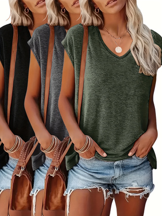 3-Pack of Solid Color V-Neck C - Summer Clothing Drop ulasan dan harga