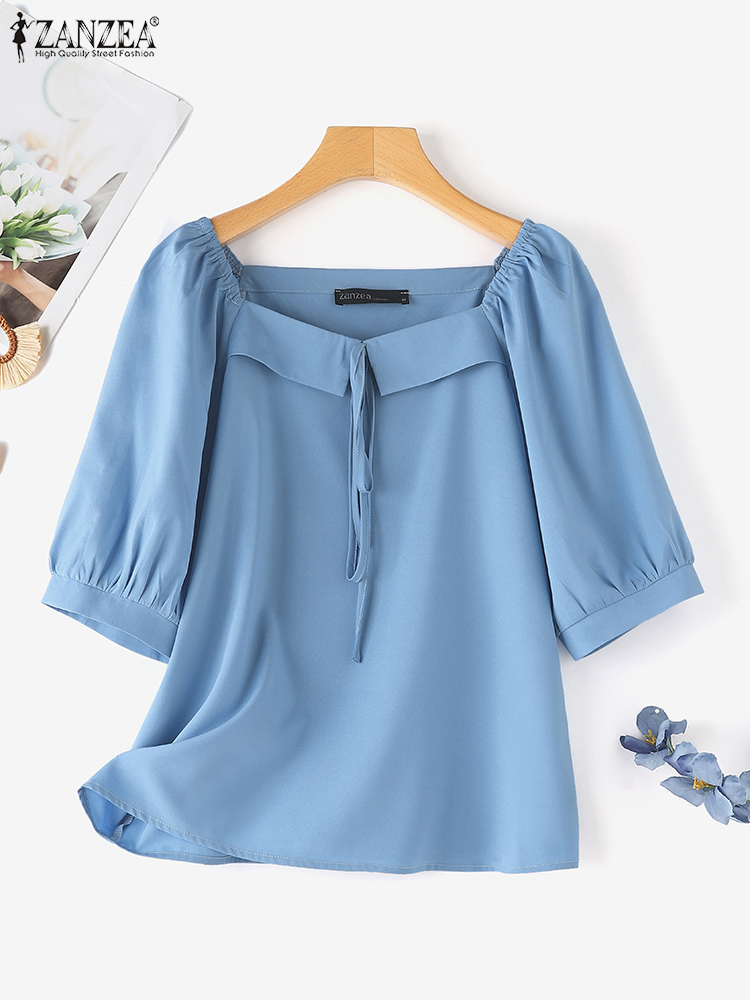 ZANZEA Korean Style Solid Blou - Summer Clothing Bundle ulasan dan harga