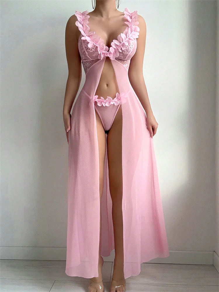 Pink Floral Lace See Through N - Summer Clothing Styles ulasan dan harga