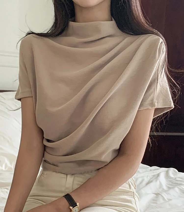 Half Turtleneck T Shirt Women  - Summer Clothing Drop ulasan dan harga