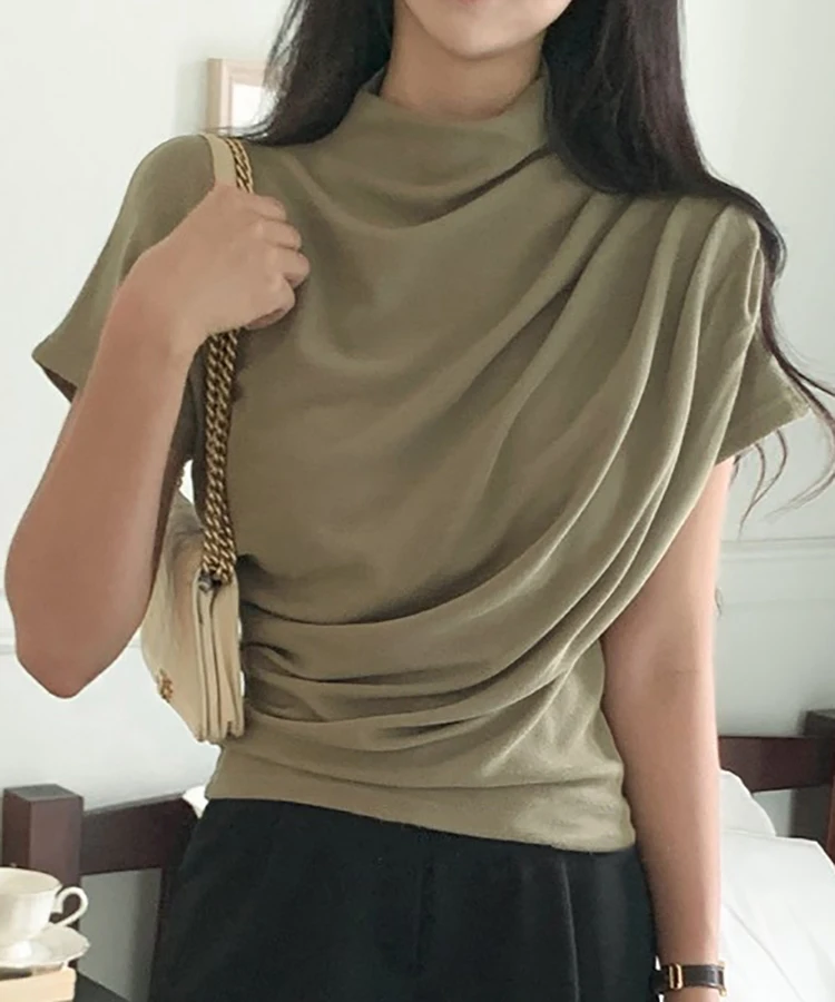Half Turtleneck T Shirt Women  - Summer Clothing Drop ulasan dan harga