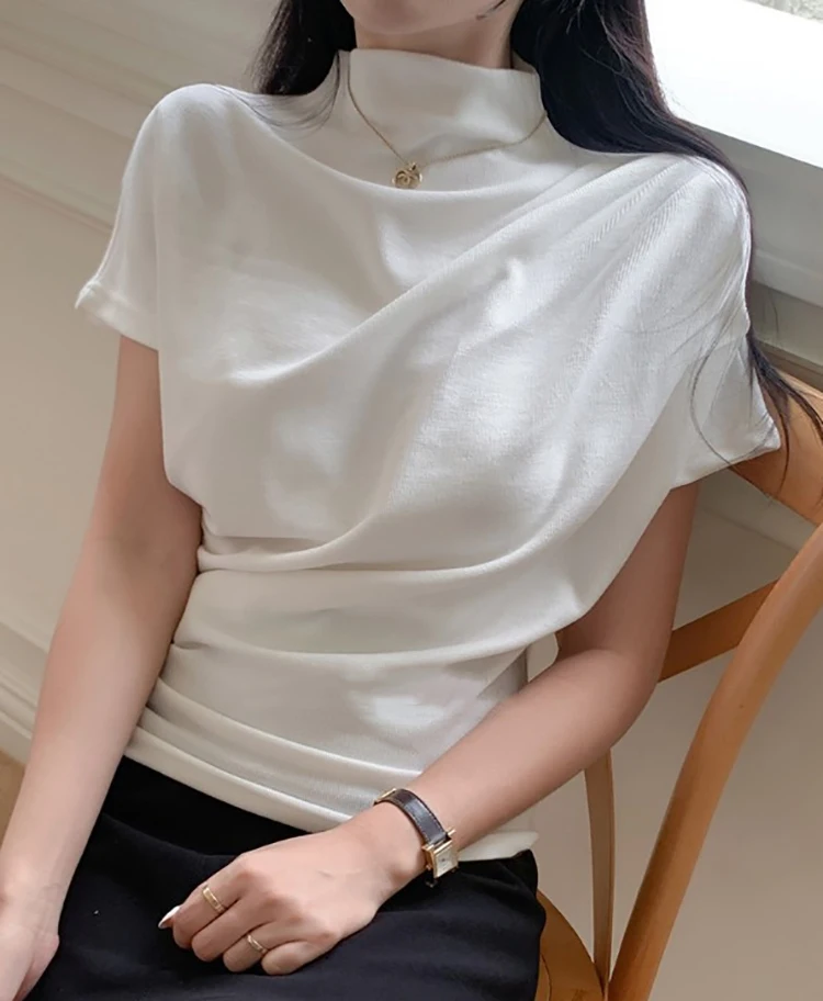 Half Turtleneck T Shirt Women  - Summer Clothing Drop ulasan dan harga