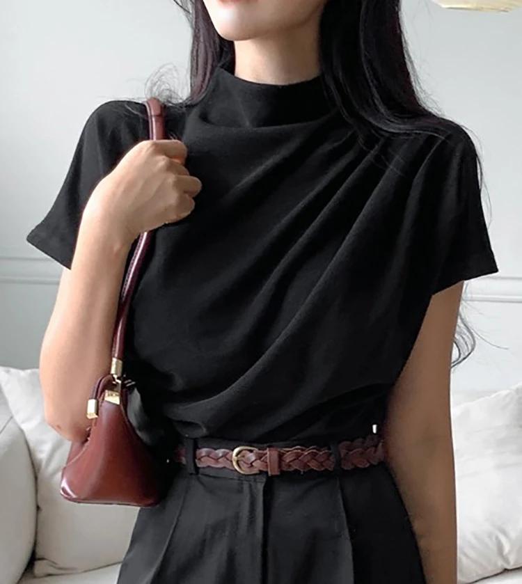 Half Turtleneck T Shirt Women  - Summer Clothing Drop ulasan dan harga
