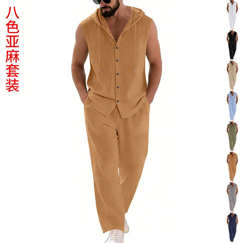 Men's Casual Linen Suit Hooded - Summer Outdoor Clothing ulasan dan harga
