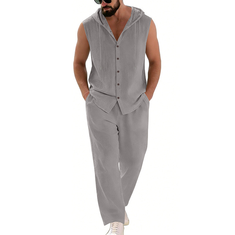 Men's Casual Linen Suit Hooded - Summer Outdoor Clothing ulasan dan harga