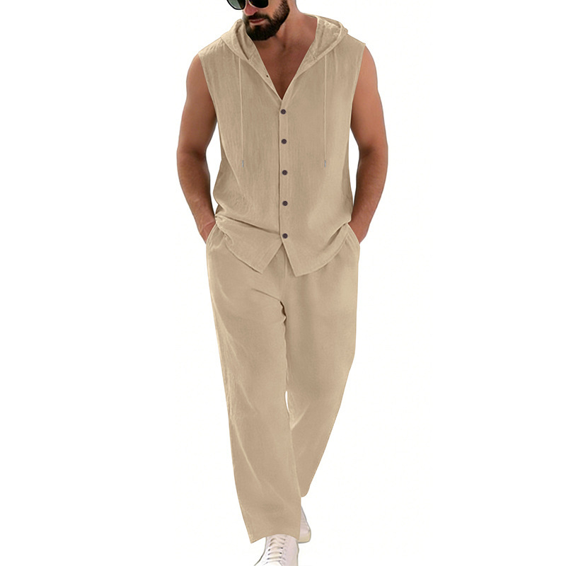 Men's Casual Linen Suit Hooded - Summer Outdoor Clothing ulasan dan harga