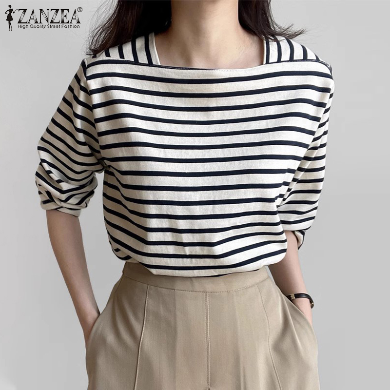 ZANZEA Woman Casual Striped Bl - Summer De Clothing ulasan dan harga
