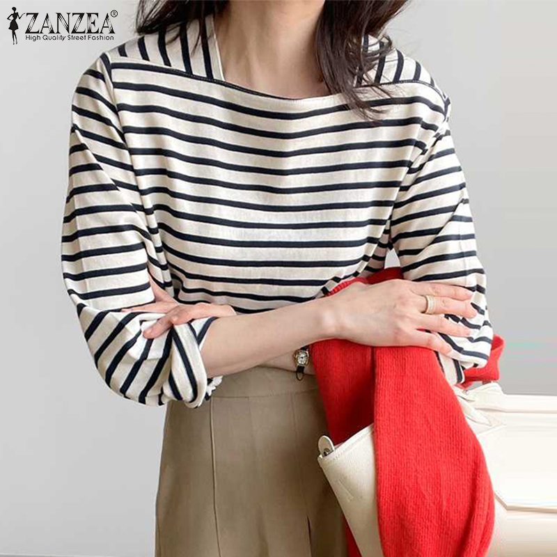 ZANZEA Woman Casual Striped Bl - Summer De Clothing ulasan dan harga