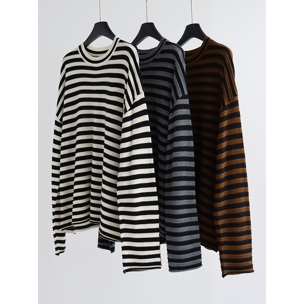 Crew Neck Striped Knitted Pull - Summer Clothing Yarn ulasan dan harga