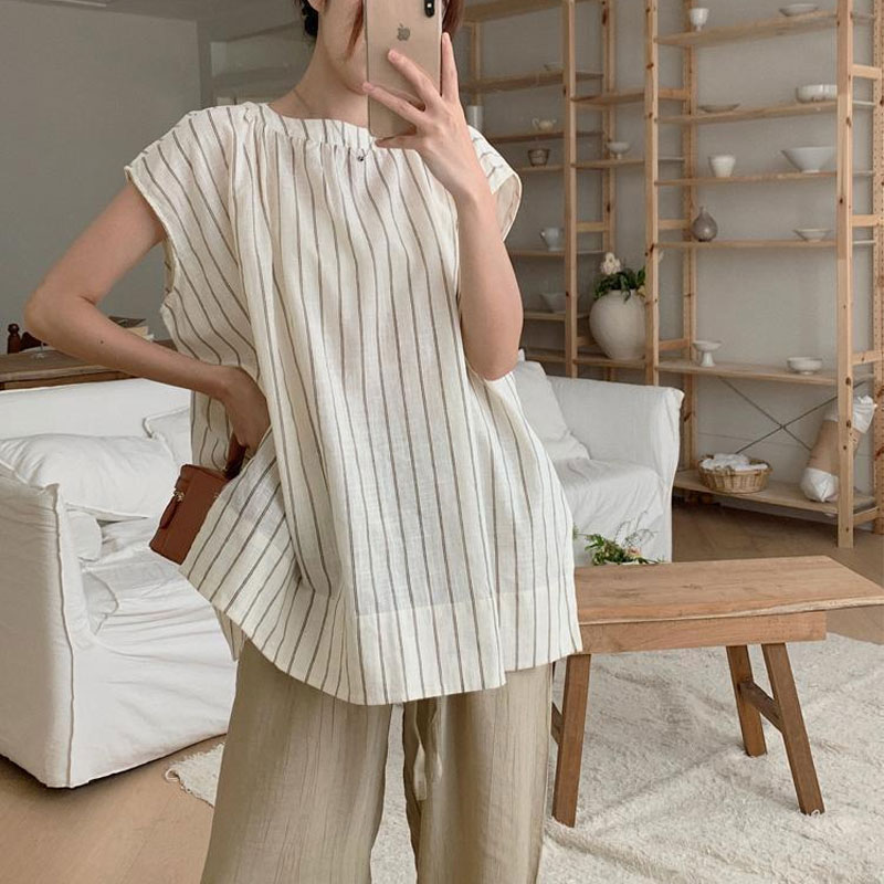 Casual  Striped Blouse Women's - Summer Clothing Drop ulasan dan harga