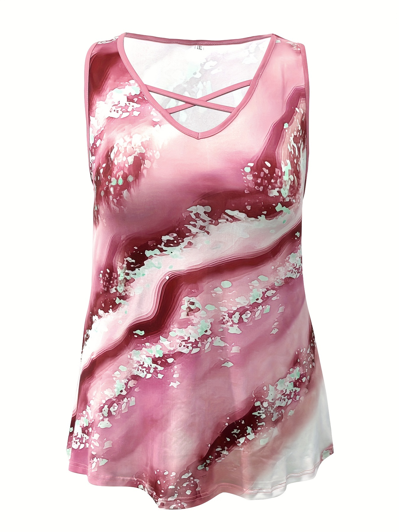 Plus Size Marble Print Tank To - Summer Clothing Clearance ulasan dan harga