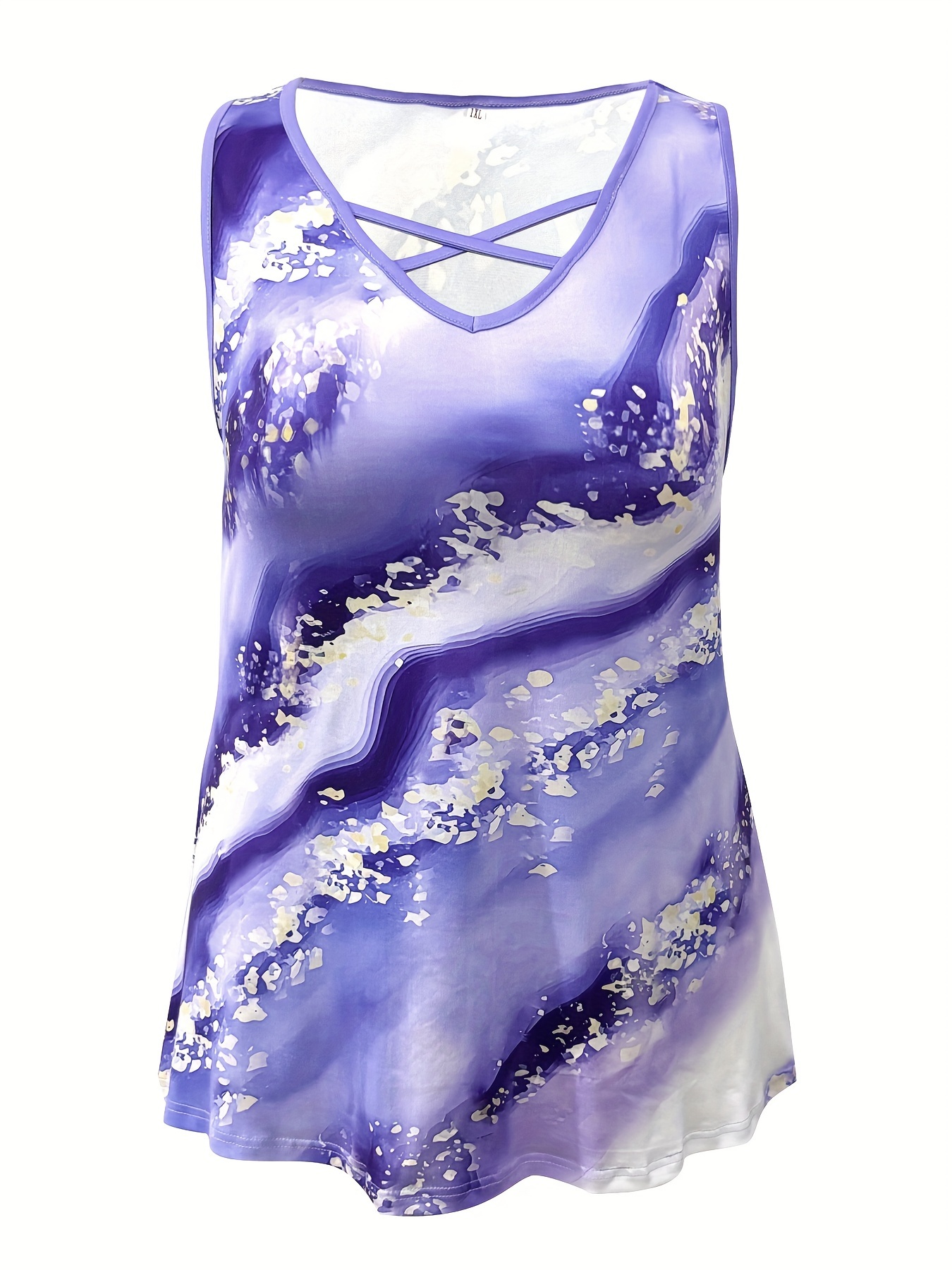 Plus Size Marble Print Tank To - Summer Clothing Clearance ulasan dan harga