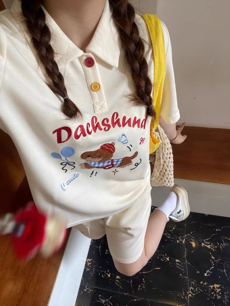 Kawaii Embroidery Dog Japan St - Summer Clothing For Japan ulasan dan harga