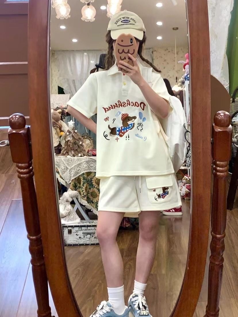 Kawaii Embroidery Dog Japan St - Summer Clothing For Japan ulasan dan harga
