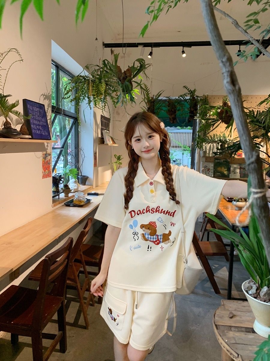 Kawaii Embroidery Dog Japan St - Summer Clothing For Japan ulasan dan harga