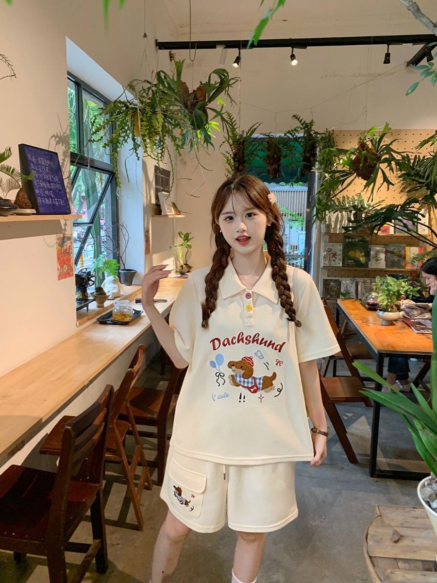 Kawaii Embroidery Dog Japan St - Summer Clothing For Japan ulasan dan harga